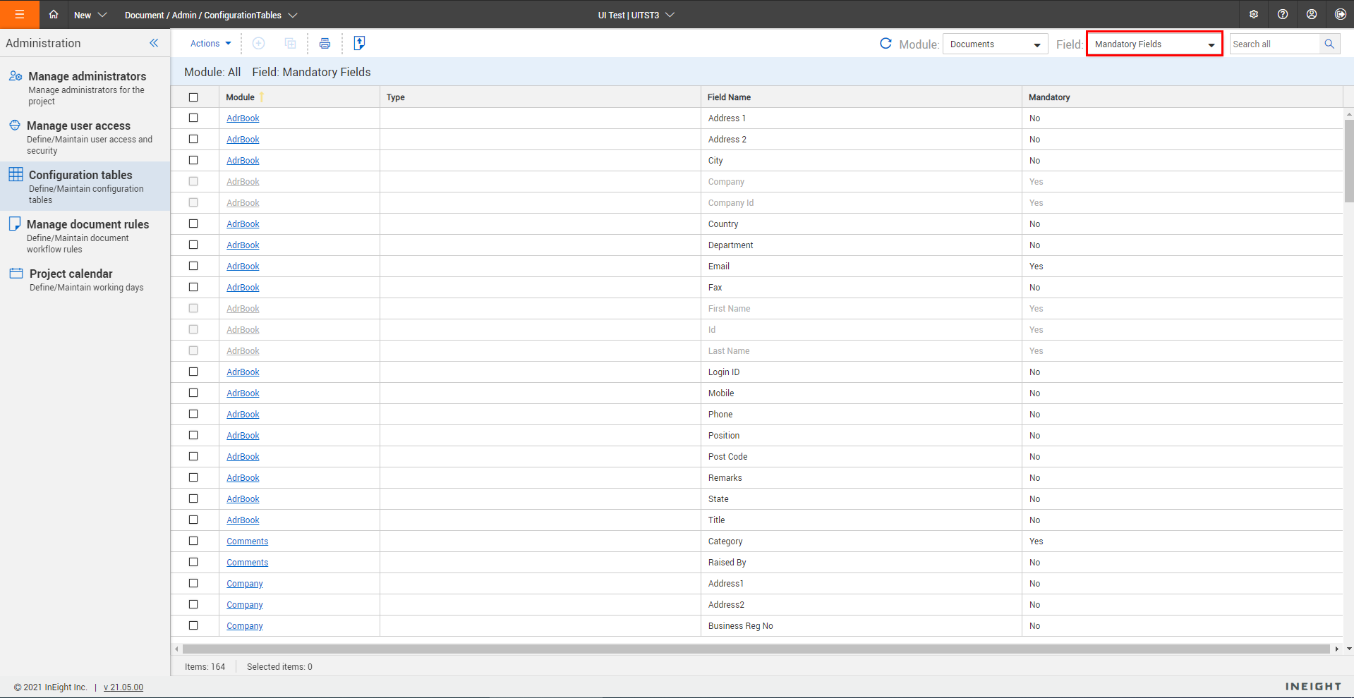 InEight Document - Defining Mandatory Fields