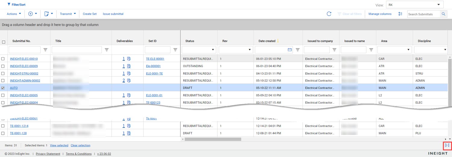 InEight Document - Managing register rows