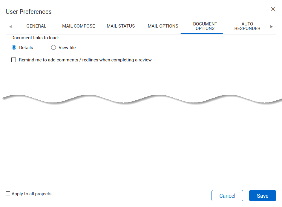 InEight Document - Document Options settings